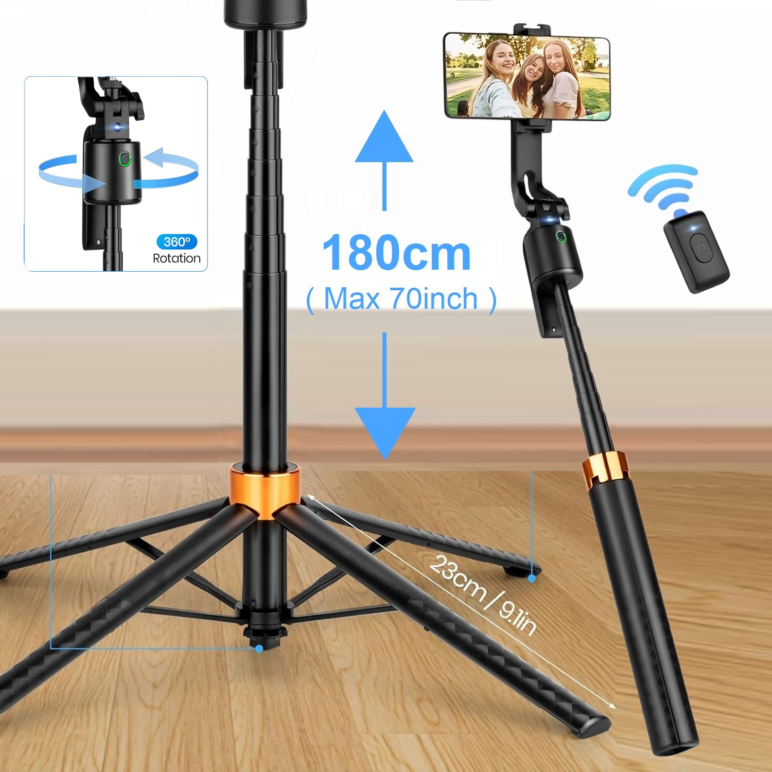 Auto Tracking Tripod - 180cm/71in Tall Foldable Tripod, Auto Face